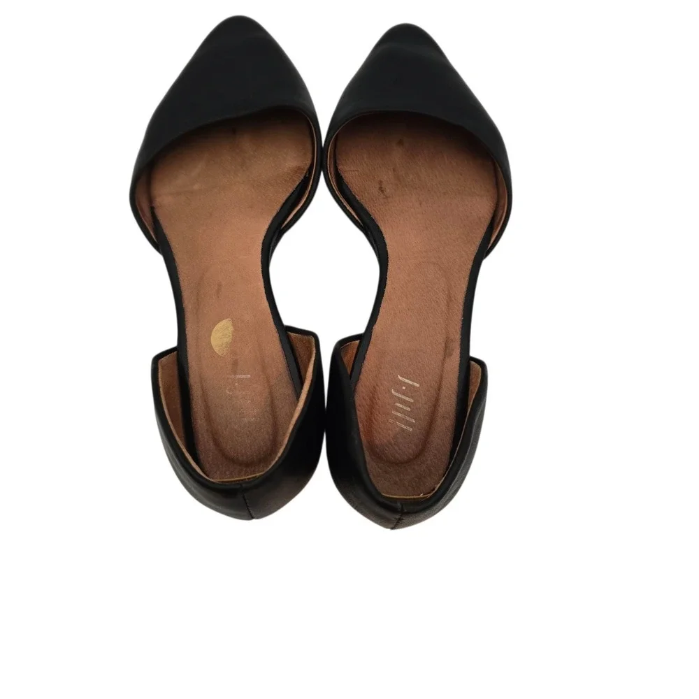 J.Jill Black Leather Pointed Toe Minimalist D'Orsay Flats 6.5 Women's Shoes Work